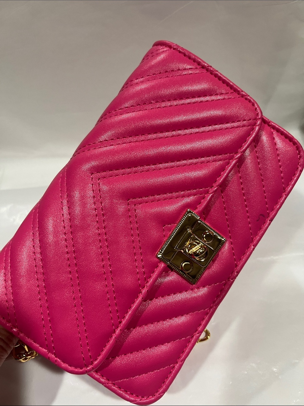 Hot Pink Quilted Crossbody Bag with Gold Chain
